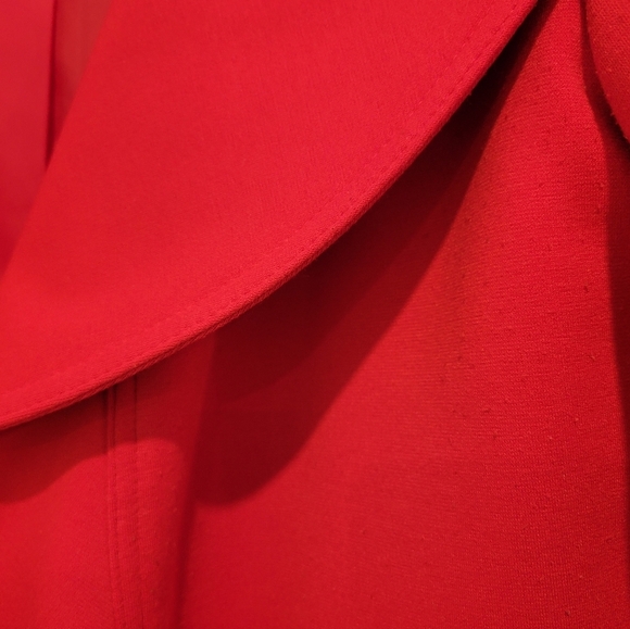 Calvin Klein 2 Red Draped Ruffled Collarless Open Front Long Cardigan Blazer - Picture 7 of 11